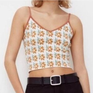 Zara knit crop top with orange flowers size small
